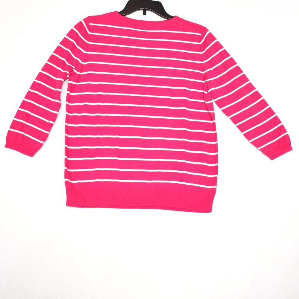 Talbots 3/4 Sleeve Boatneck Pink & White Striped Sweater Size Large